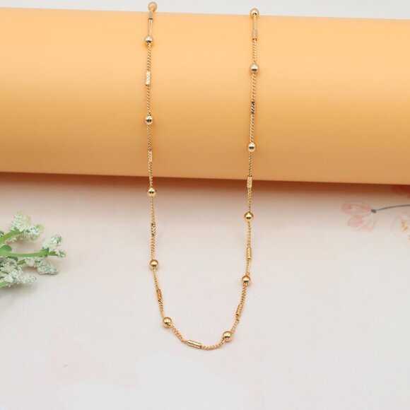 "Elegant Rose Gold Chain Necklace with Bead and Bar Detailing, XPNL0161 - Picture 10 of 12